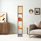 Pinnacle - Shelf Floor Lamp For Bedroom / Living Room, Long Shade - Natural Wood / White