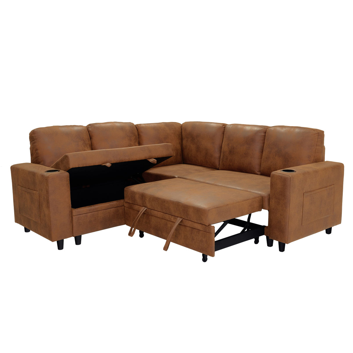 Upholstered L - Shape Sectional Sofa Bed With Pull Out Sleeper And Storage