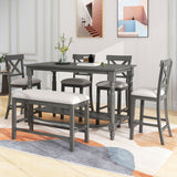 Counter Height Dining Set With Shelf, 4 Chairs And Bench