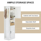 Tall Freestanding Bathroom Storage Cabinet With Adjustable Shelves And Side Hooks Board, Rectangle Design