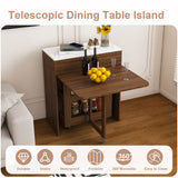 Extendable Dining Table With Power Socket, Lockable Casters, Storage Cabinet, Pull Out Kitchen Island - Natural Walnut