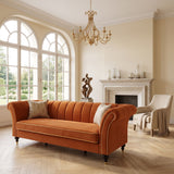3 Seater Sofa With Rolled Arms, Vertical Channel Tufted Backrest