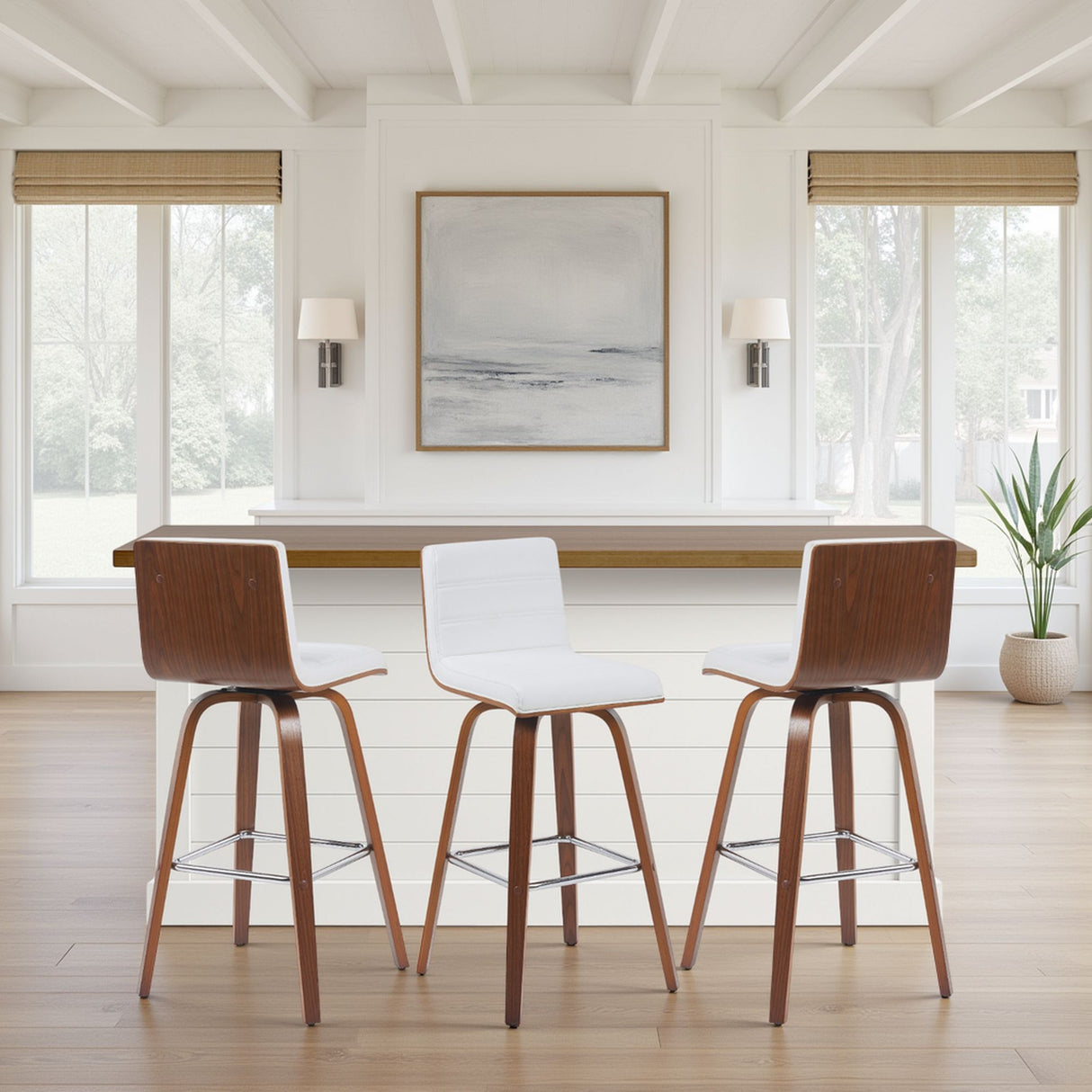 Vienna - Modern Swivel Bar Height Stool - Walnut Finished Wood Frame