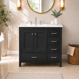 Bathroom Vanity With Sink Combo, 2 Soft Close Doors And 5 Drawers