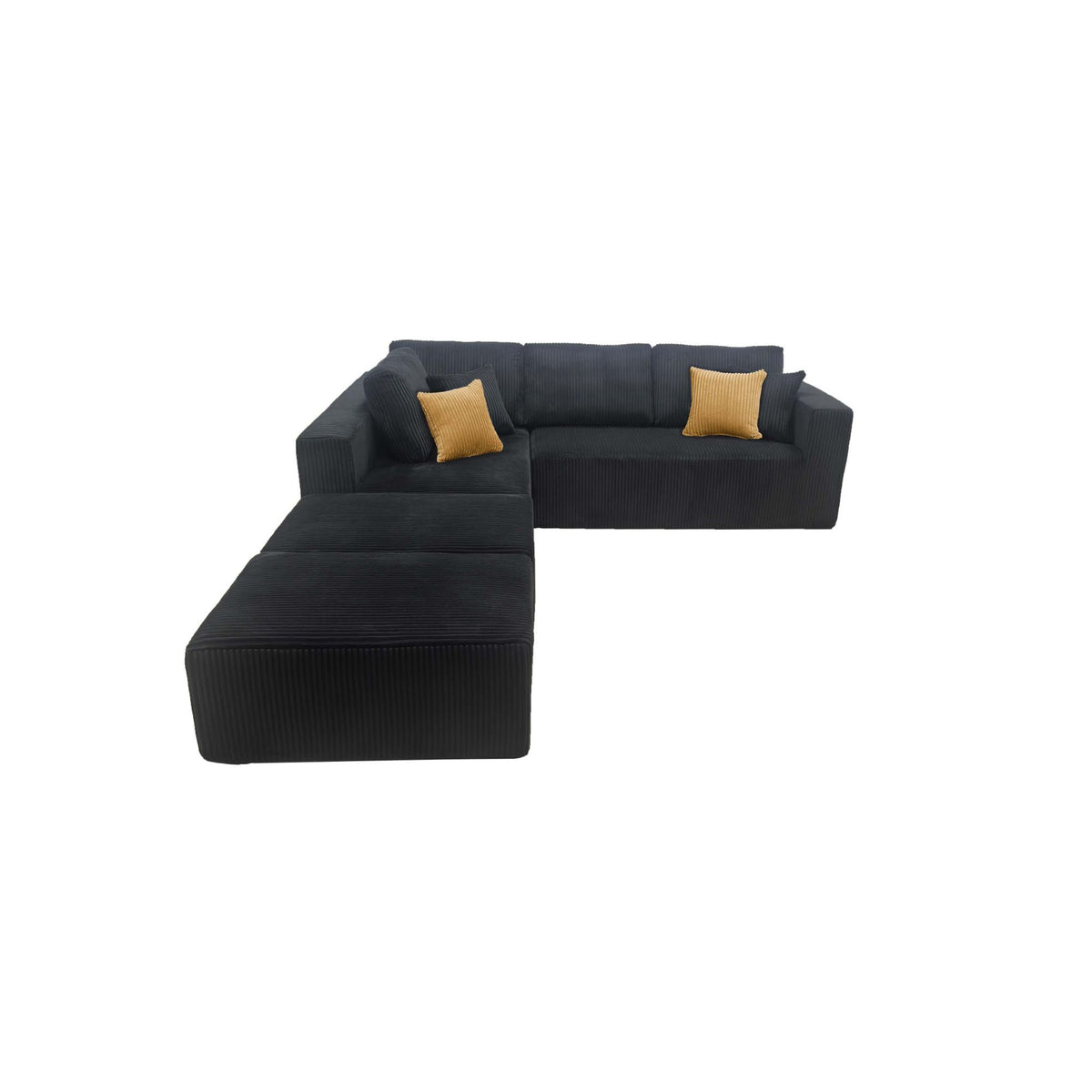 Upholstered Sectional With 2 Moveable Ottomans - Black