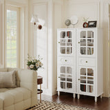 Storage Cabinet, Freestanding Curio Cabinet With Grid Doors & Drawer, Pantry Display Cabinet For Kitchen