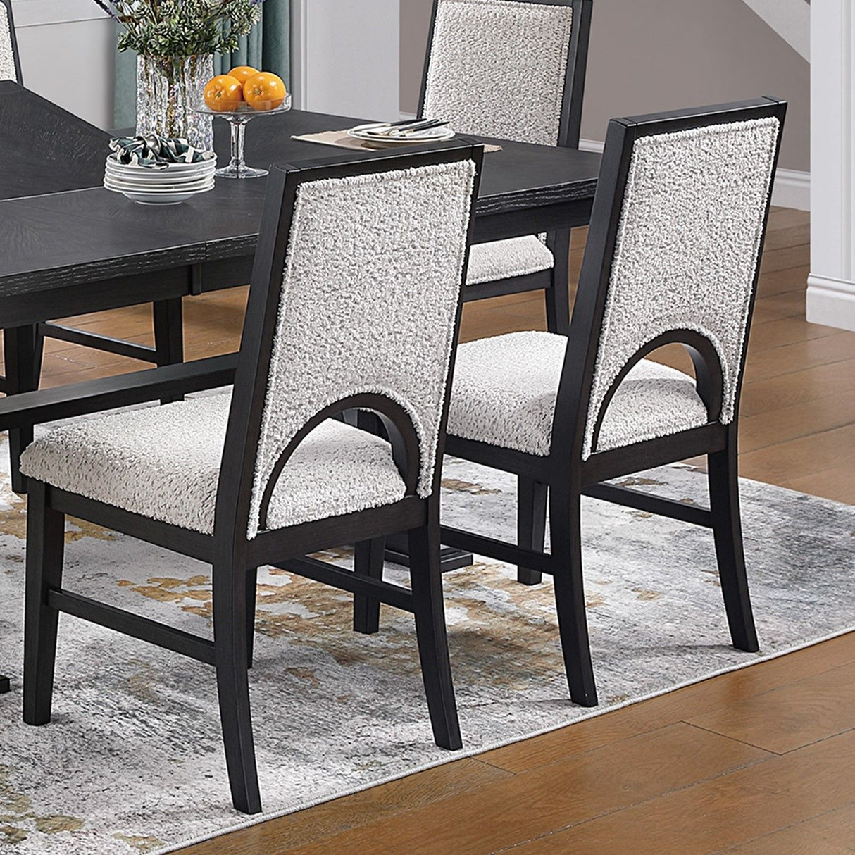 Upholstered Dining Chairs With Arched Cutout Backrest (Set of 2) - Black / White
