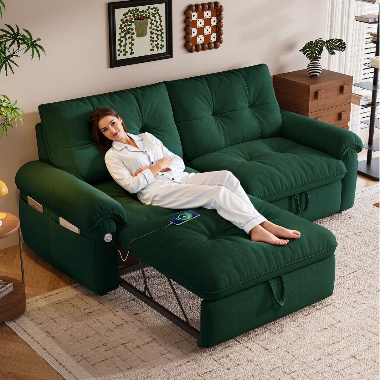 Cloud Like Convertible Sofa Bed For Living Rooms - Green
