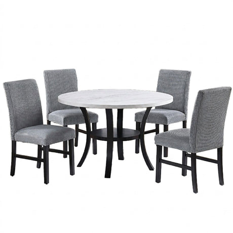 Elegant 5 Piece Dining Set Dark Chairs Top Table With Lower Shelf Kitchen Dining Room