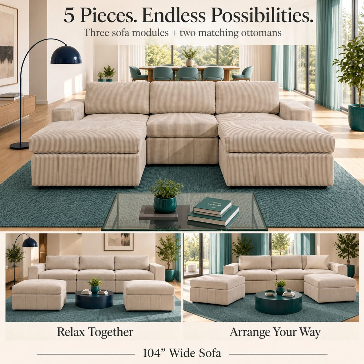Modular Sectional Sofa, Reversible Set