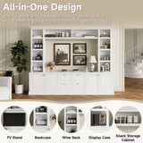 TV Stand With Bookcase, Storage Cabinet With 3 Adjustable Shelves, Living Room Entertainment Center - White