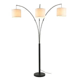 Royal 3-Arm Metal Arc Floor Lamp, Oil Rubbed Bonze with Linen Shade, 4 way Rotary Switch