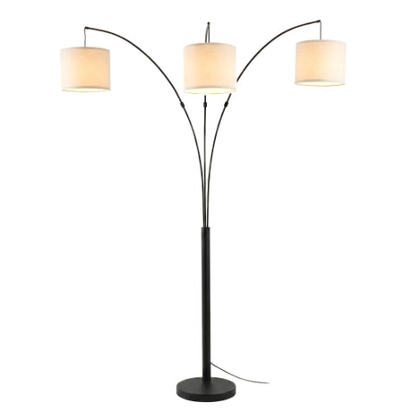 Royal 3-Arm Metal Arc Floor Lamp, Oil Rubbed Bonze with Linen Shade, 4 way Rotary Switch