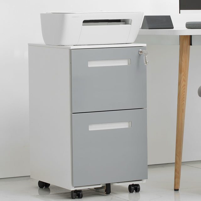 3 Drawer Mobile Locking File Cabinet, Rolling Filing Cabinet For Letter / A4 Size With 5 Wheels - Gray - Filing Cabinets - Alpine Outlets