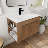 Wall Mounted Bathroom Vanity With Basin And Adjustable Open Shelf