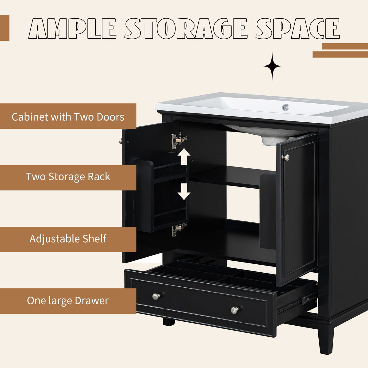 Modern Bathroom Vanity With Sink Combo, Multi Functional Cabinet With Doors And Drawer
