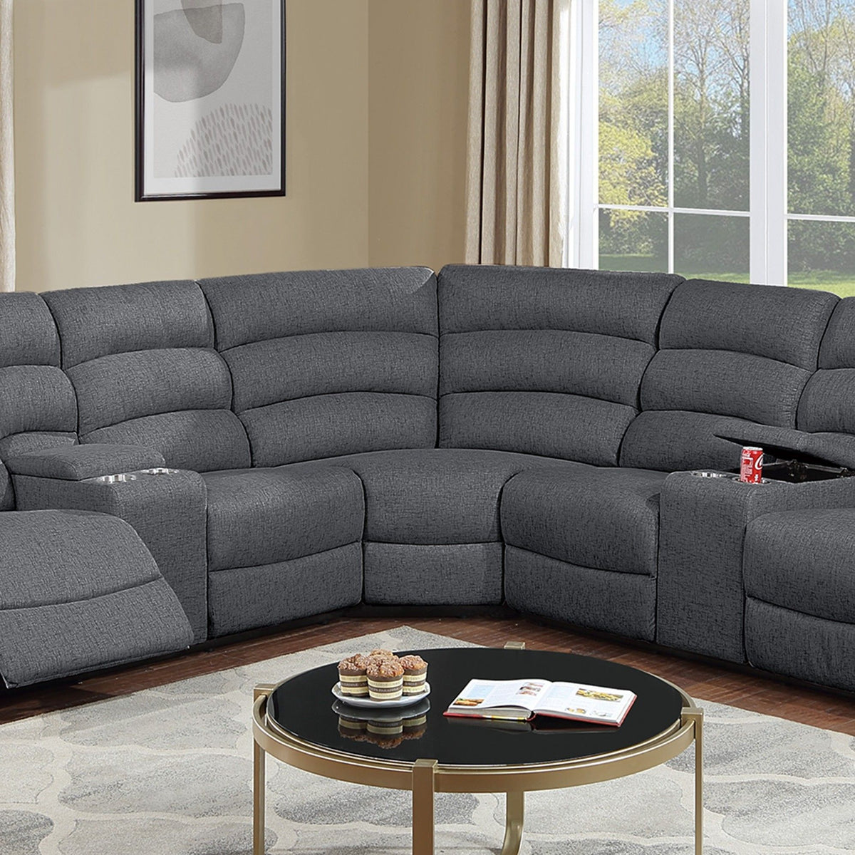 Manual Motion Reclining Loveseat 3 Piece Sectional Set With Console Storage And Cup Holders