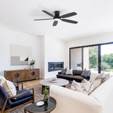 52" Flush Mount Ceiling Fan With Light, DC Motor, Remote Control, Dual Color