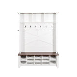 4 In 1 Hall Tree With 6 Hooks, Entryway Bench With Adjustable Shelves - White