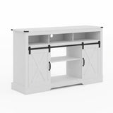 Farmhouse TV Stand With Sliding Barn Doors & Adjustable Storage
