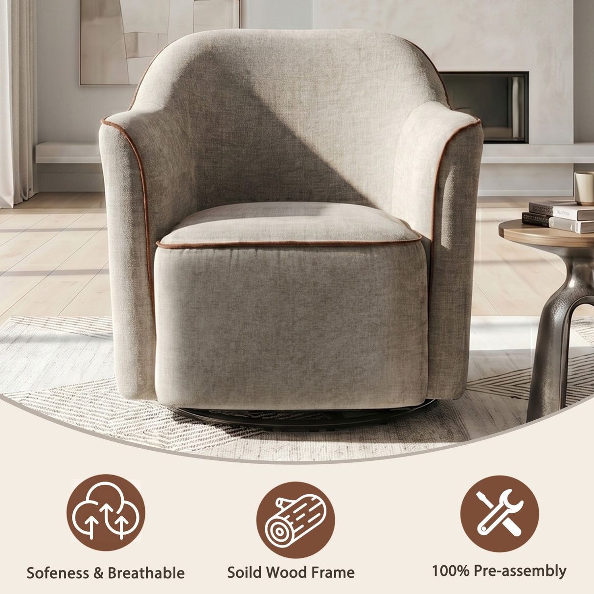 360° Swivel Accent Chair With Flared Arms