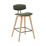 Fox - Counter Height Curved Back Wood Bar Stool With Faux Leather Seat