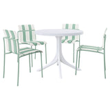 4 Piece Set Of Color Block Designed Single Chairs & Round Table - Cream White / Haze Green / White