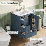 Modern Bathroom Vanity With Sink, Soft Close Drawers & Door, Storage Rack