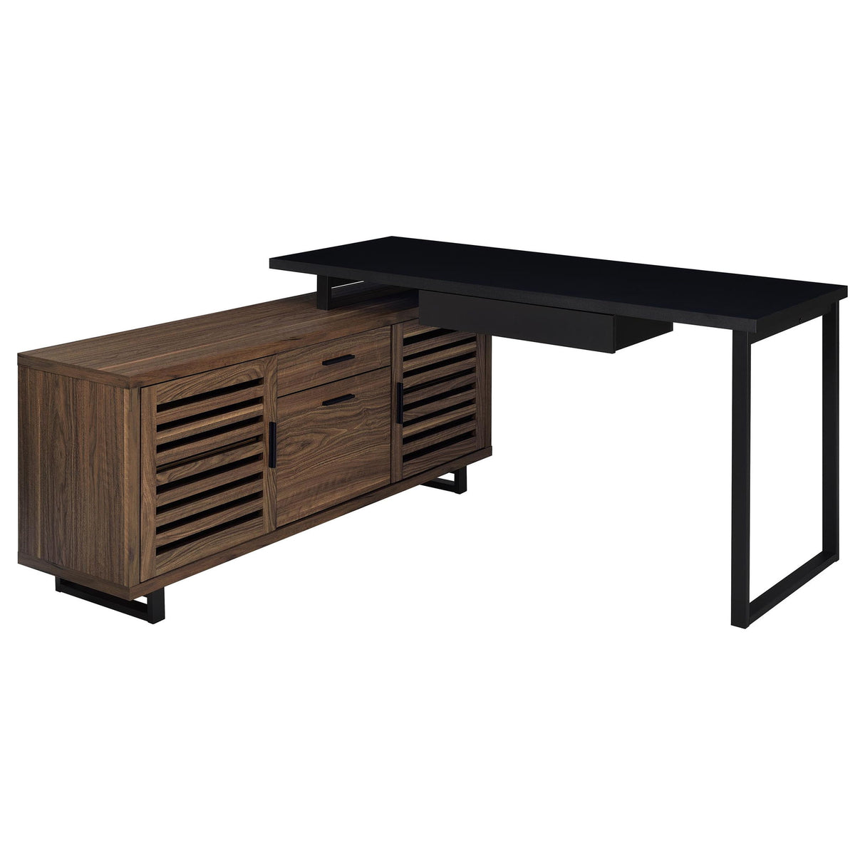 Rodger - L Shape Office Desk With Storage, Workstation For Home Or Office - Walnut