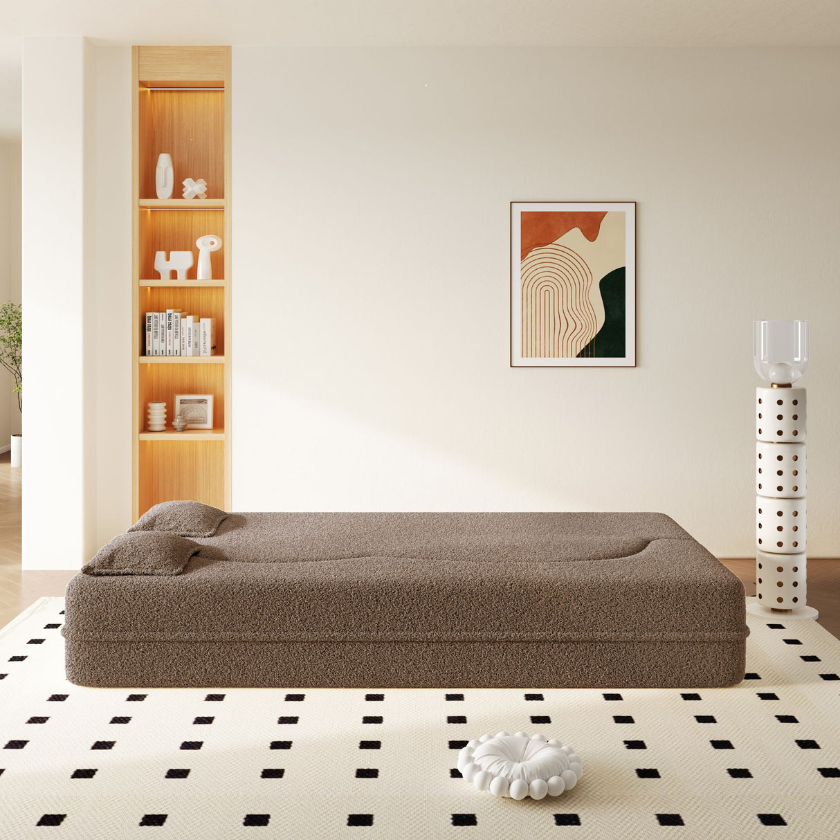 Modern Floor Sleeper Sofa Bed With 2 Pillows, Convertible Twin Size Folding Mattress For Living Room