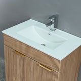 Bathroom Vanity With Sink, Freestanding Fluted Cabinet With 1 Door And 2 Drawers - Natural Walnut