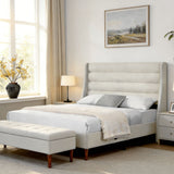 Modern Upholstered Platform Bed With Wave Shaped Headboard