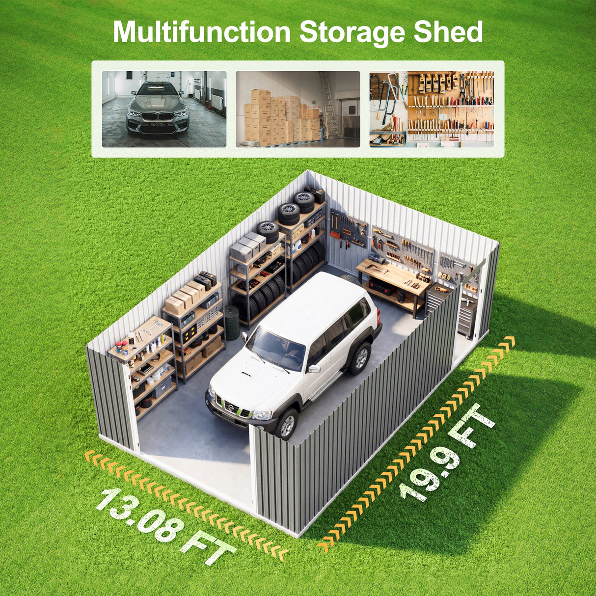 Industrial - 20' x 13' Heavy Duty Metal Garage Shed - Dark Gray