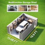 Industrial - 20' x 13' Heavy Duty Metal Garage Shed - Dark Gray