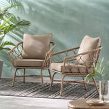 Bruce - Outdoor Club Chair Set With Water Resistant Cushions Rattan And Iron - Brown