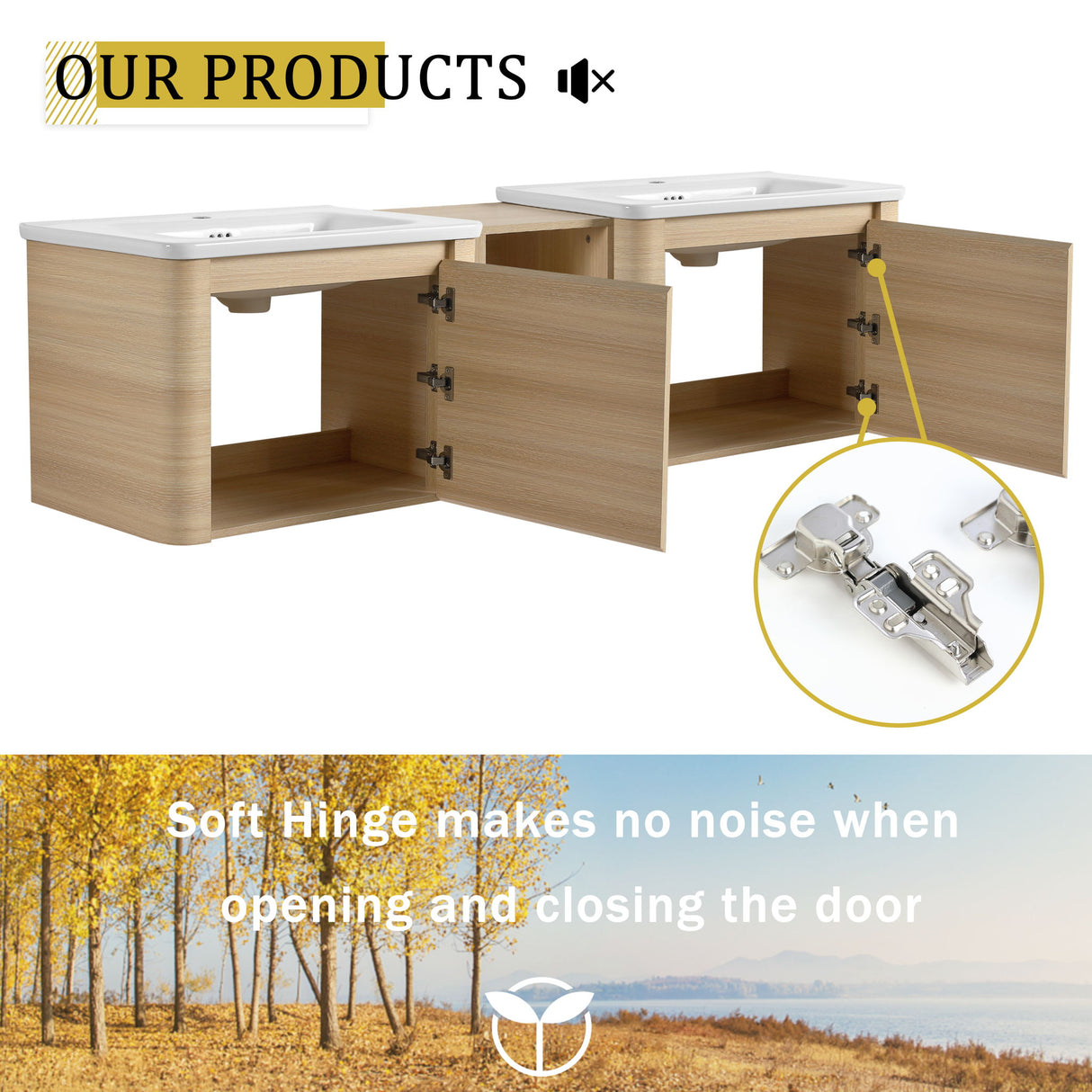 Wall Mounted Bathroom Vanity With Sink And Storage Shelves, Soft Close Doors