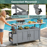 Foldable Outdoor Kitchen Island With Lockable Wheels, Storage Cabinet And Towel Rack For Patio