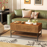 Rectangle Lift Top Coffee Table With Hidden Storage And Lower Shelf - Brown