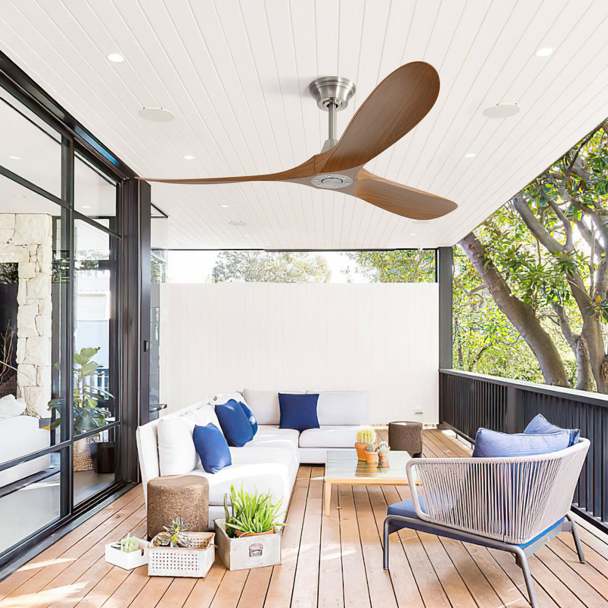 60" Outdoor Ceiling Fan Without Light With Smart App Control - Brushed Nickel
