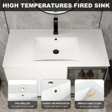 Wall Mounted Bathroom Vanity With Sink, 2 Soft Close Doors, Cabinet & Half Door