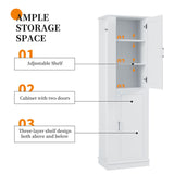 Tall Freestanding Bathroom Storage Cabinet With Adjustable Shelves And Side Hooks