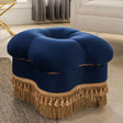 Ellen - Upholstered Clover Ottoman With Gold Bullion Fringe - Navy Blue - Upholstered Ottomans - Alpine Outlets