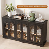 Modern Arched Glass Sideboard With 6 Doors, Buffet Cabinet With Storage And Adjustable Shelves