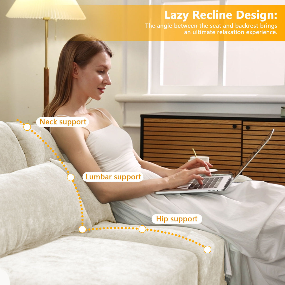 Elegant Sofa With Ergonomic Design And Lumbar Pillows