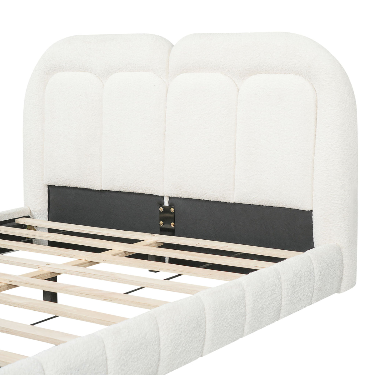 Queen Size Upholstered Platform Bed With Tufted Headboard - White
