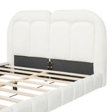 Queen Size Upholstered Platform Bed With Tufted Headboard - White