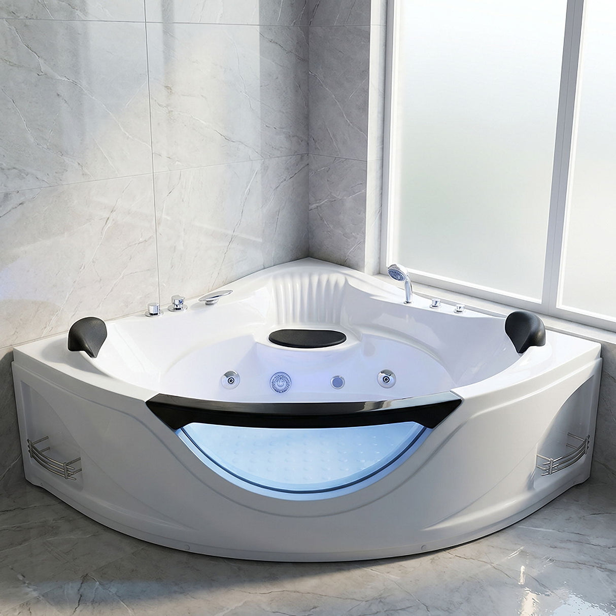 Xavier - Double Corner Massage Bathtub - Milk White
