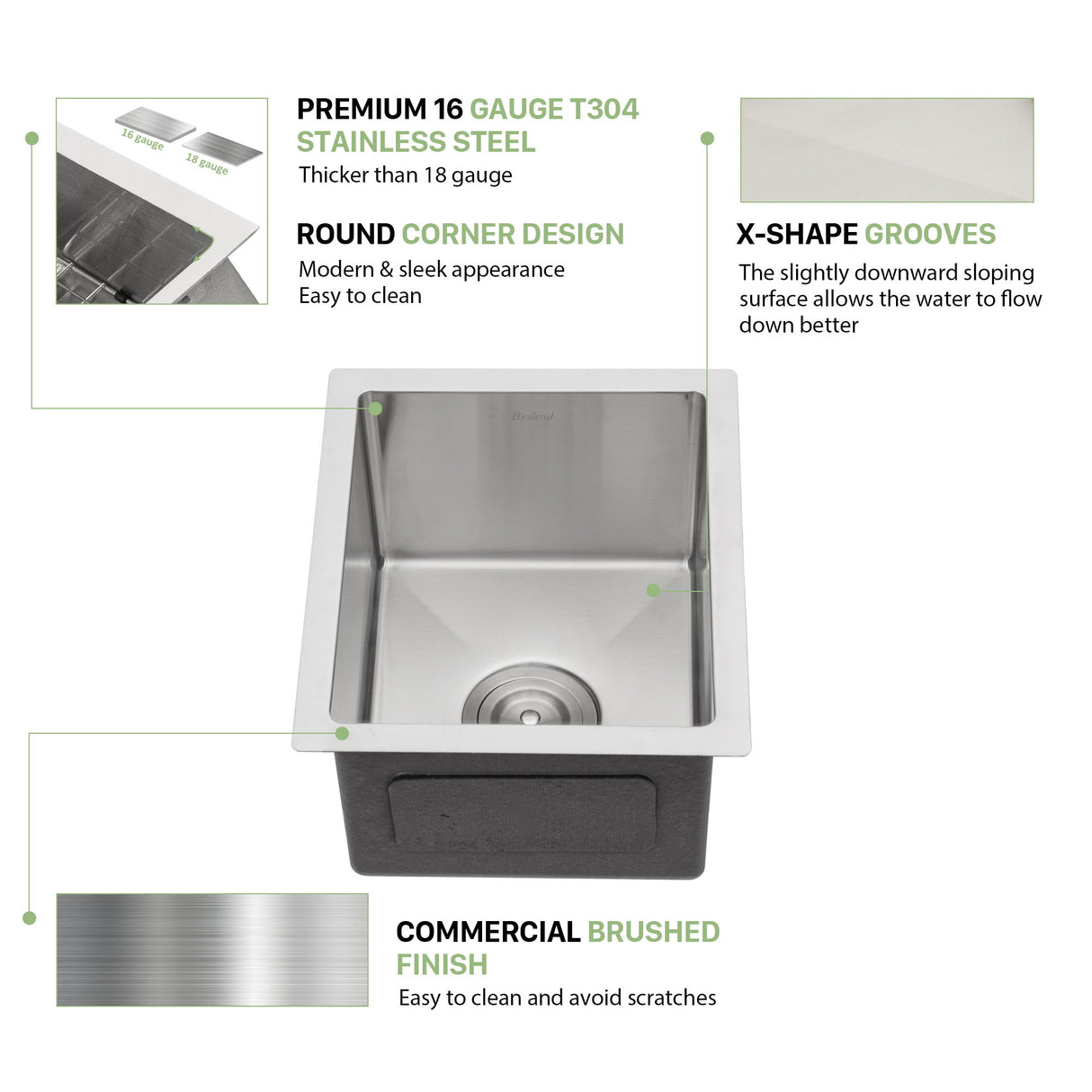 13" Undermount Kitchen Sink 16 Gauge Single Bowl - Brushed Nickel