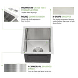 13" Undermount Kitchen Sink 16 Gauge Single Bowl - Brushed Nickel