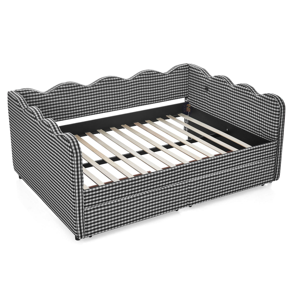 Gingham Daybed With USB Charging Port, Wave-Shaped Design
